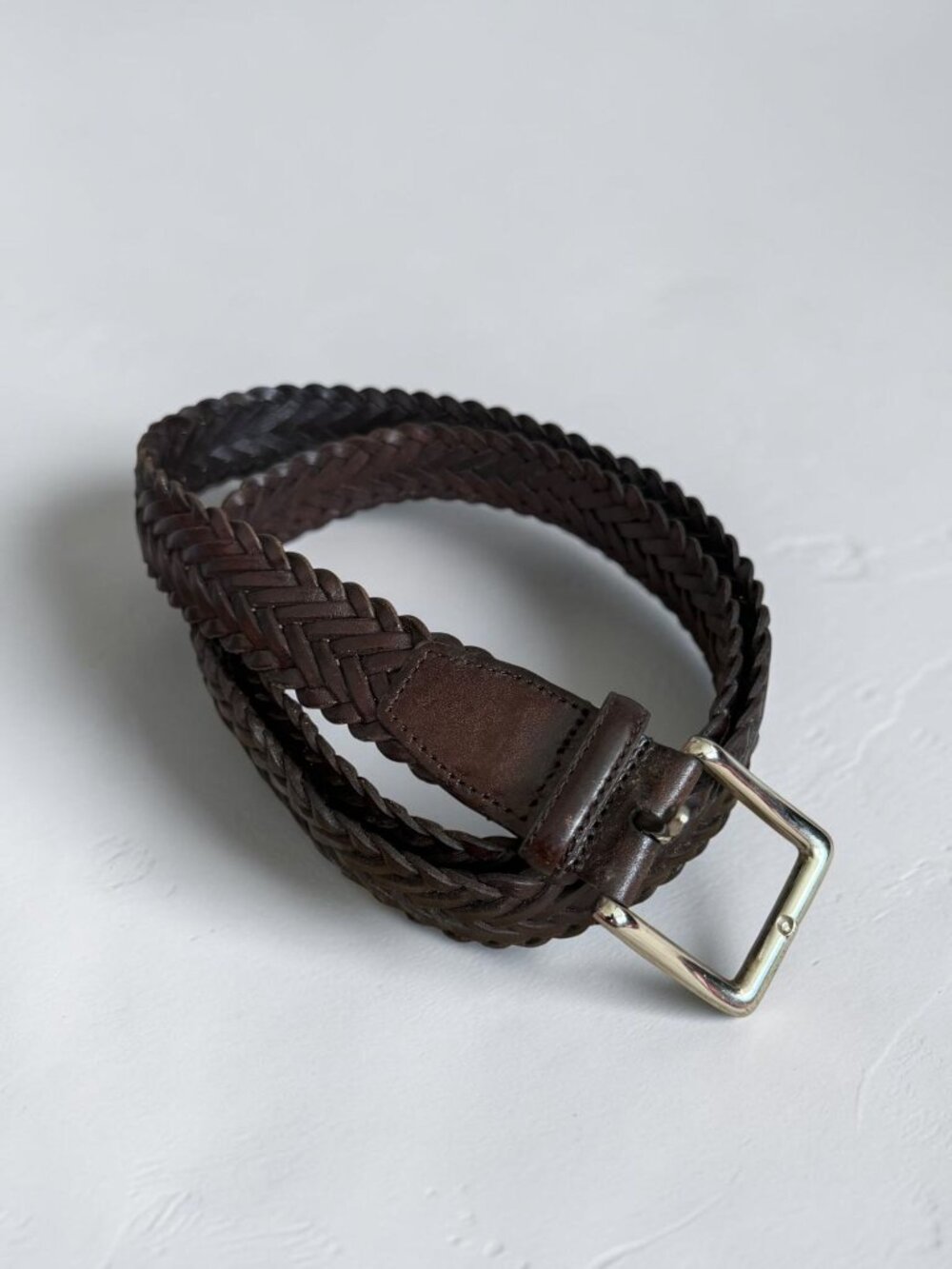 COLE HAAN Men’s Deep Brown Leather Woven Belt Size 44